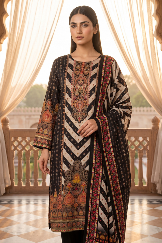 Black Cotton Readymade Suit And Plazzo with Cotton Dupatta
