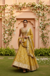 Mustard Georgette Lehenga Set And Net Dupatta With Readymade Blouse