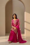 Timeless Elegance Rani Crepe Readymade Suit And Plazzo With Chinon Dupatta
