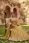 Mustard Georgette Lehenga Set And Net Dupatta With Readymade Blouse