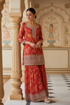 Rust Chinon Readymade Sharara Set With Chinon Dupatta