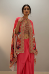 Peach Crepe Readymade Suit With Dhoti Skirt & Shrug