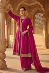 Timeless Elegance Rani Chinon Readymade Suit And Plazzo With Chinon Dupatta