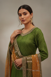 Mehndi Shimmer Floor Length Readymade Suit With Chinon Dupatta