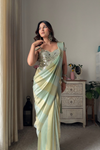 Sea Green Tissue Pre-Draped Designer Saree With Readymade Blouse (Ft. Swati Rathi)