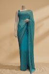 Firozi Georgette Embroidered Saree With Unstitched Blouse