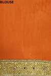 Tussar Orange Net Lace Embroidered Saree With Unstitched Blouse