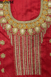 Red And Chikoo Foil Net Embroidered Lehenga Saree With Unstitched Blouse