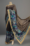 Black Tussar Embroidered Saree With Unstitched Blouse