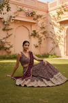 Garnet Georgette Lehenga Set And Net Dupatta With Readymade Blouse