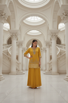 Mustard Organza Readymade Sharara Set With Organza Dupatta