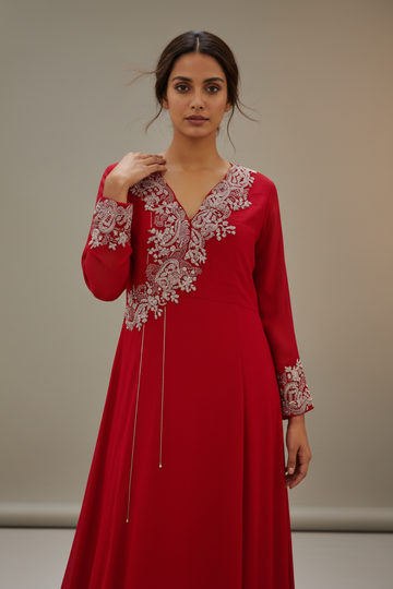 Maroon Georgette Floor Length Readymade Suit With Georgette Dupatta