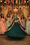 Bottle Green Crepe Lehenga Set And Net Dupatta With Readymade Blouse