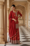 Rust Chinon Readymade Sharara Set With Chinon Dupatta