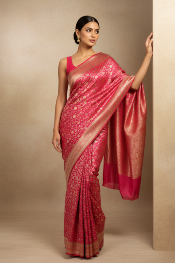 Timeless Elegance Rani Banarasi Silk Saree With Unstitched Blouse