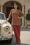 Rust Georgette Readymade Suit & Palazzo Pant With Georgette Dupatta