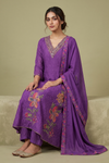 Purple Crepe Readymade Suit And Plazzo with Cotton Dupatta