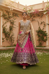Rani Wine Georgette Lehenga Set And Net Dupatta With Readymade Blouse