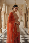 Rust Georgette Readymade Suit & Palazzo Pant With Georgette Dupatta