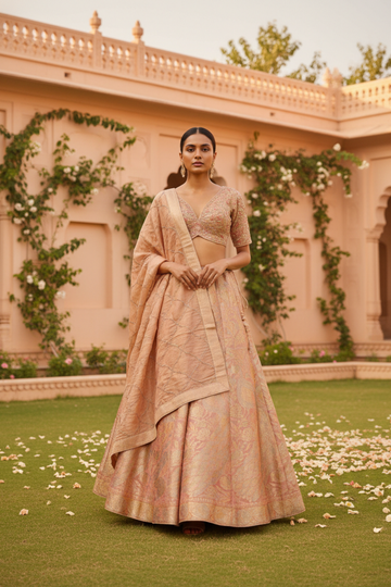 Gajari Net Lehenga Set And Net Dupatta With Readymade Blouse