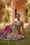 Rani Wine Georgette Lehenga Set And Net Dupatta With Readymade Blouse