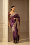 Deep Hues Wine Banarasi Silk Saree With Unstitched Blouse
