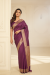 Deep Hues Wine Banarasi Silk Saree With Unstitched Blouse