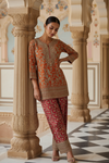 Orange Rani Georgette Readymade Suit & Palazzo Pant With Georgette Dupatta