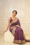 Deep Hues Wine Banarasi Silk Saree With Unstitched Blouse