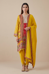 Mustard Crepe Readymade Suit And Plazzo with Cotton Dupatta