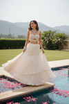 White Chinon Lehenga Set And Net Dupatta With Readymade Blouse