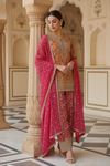 Orange Rani Georgette Readymade Suit & Palazzo Pant With Georgette Dupatta