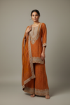 Mustard Crepe Readymade Sharara Set With Crepe Dupatta