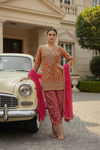 Orange Rani Georgette Readymade Suit & Palazzo Pant With Georgette Dupatta