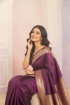 Deep Hues Wine Banarasi Silk Saree With Unstitched Blouse
