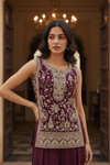 Garnet Georgette Readymade Sharara Set With Gworgette dupatta
