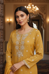 Mustard Shimmer Readymade Suit & Palazzo Pant With Chinon Dupatta
