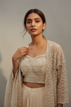 Tussar Net Readymade Suit With Dhoti Skirt & Shrug