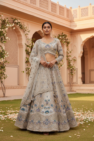 Tussar Net Lehenga Set And Net Dupatta With Readymade Blouse