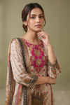 Off White Rani Crepe Readymade Suit And Plazzo with Crepe Dupatta