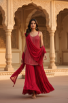 Heritage Heirloom Maroon Georgette Readymade Sharara Set With Georgette Dupatta