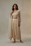 Tussar Net Readymade Suit With Dhoti Skirt & Shrug