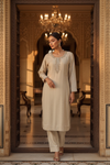 Tussar Dola Readymade Suit And Palazzo Pant With Organza Dupatta