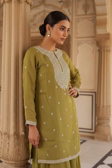 Pista Organza Readymade Sharara Set With Organza Dupatta