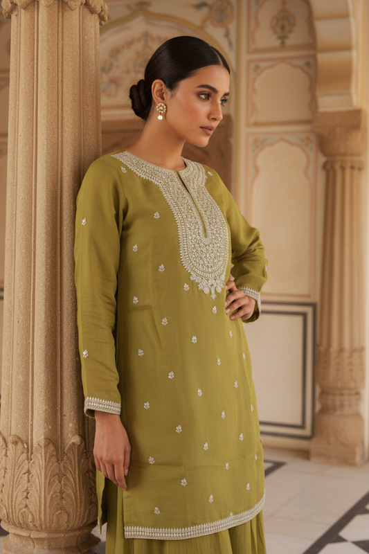 Pista Organza Readymade Sharara Set With Organza Dupatta