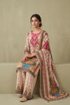 Off White Rani Crepe Readymade Suit And Plazzo with Crepe Dupatta