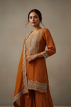 Mustard Crepe Readymade Sharara Set With Crepe Dupatta
