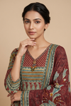 Maroon Crepe Readymade Suit And Plazzo With Chinon Dupatta
