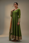 Mehndi Shimmer Floor Length Readymade Suit With Chinon Dupatta