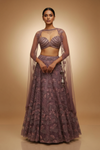 Mauve Net Lehenga Set And Net Dupatta With Readymade Blouse